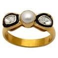 thumbnail image 1 of 0.50 CTW Natural Diamond Polki Pearl Ethnic Ring 925 Sterling Silver 14K Gold Plated with Black Enamel Women Valentines Day Gifts Jewelry, 1 of 5