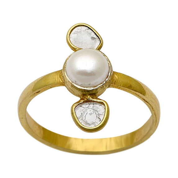 0.50 CTW Natural Diamond Polki Pearl Ring 925 Sterling Silver Women Mother's Day Gift Jewelry