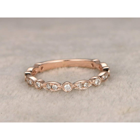 0.50 Carat 10k Rose Gold Wedding Band with Moissanite Diamonds Anniversary Ring