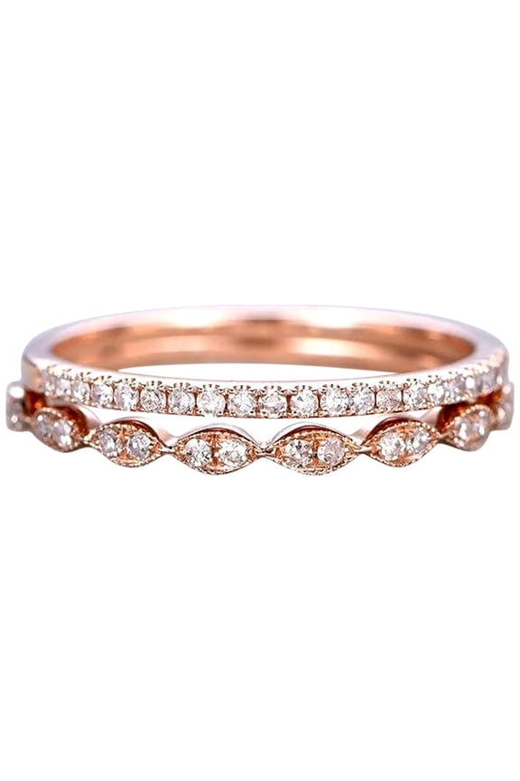 0.50 Carat 2 pcs Real Moissnaite Stacking Curved Design art deco wedding band anniversary Ring Silver 18k Rose Gold Plating set