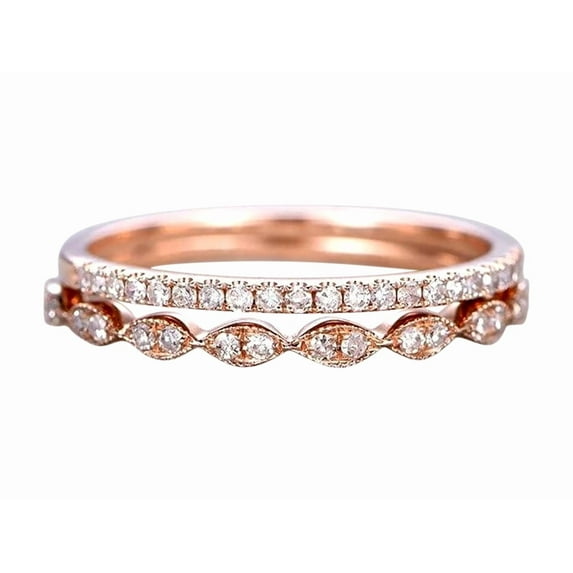 0.50 Carat 2 pcs Real Moissnaite Stacking Curved Design art deco wedding band anniversary Ring Silver 18k Rose Gold Plating set