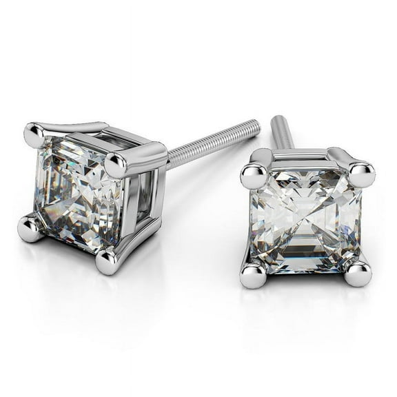 0.50 Carat Asscher Cut Lab Created Diamond Stud Earrings for women Solid 18K White Gold Screw Back Studs Earring