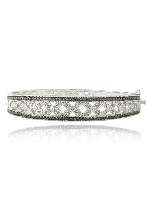 0.50 Carat Black and White Diamond Flower Bangle Bracelet