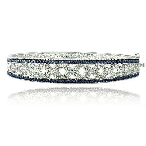 0.50 Carat Blue and White Diamond Flower Bangle Bracelet