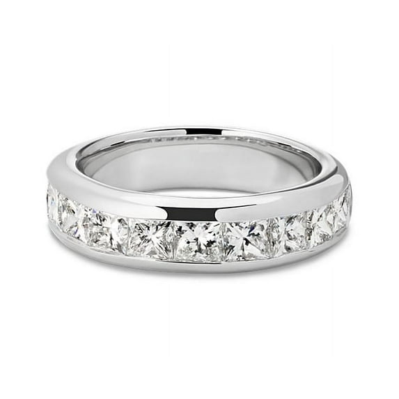 0.50 Carat Brilliant Princess Cut Real Diamond Elegant Wedding Eternity Band for Women Solid 18K White Gold Size 10