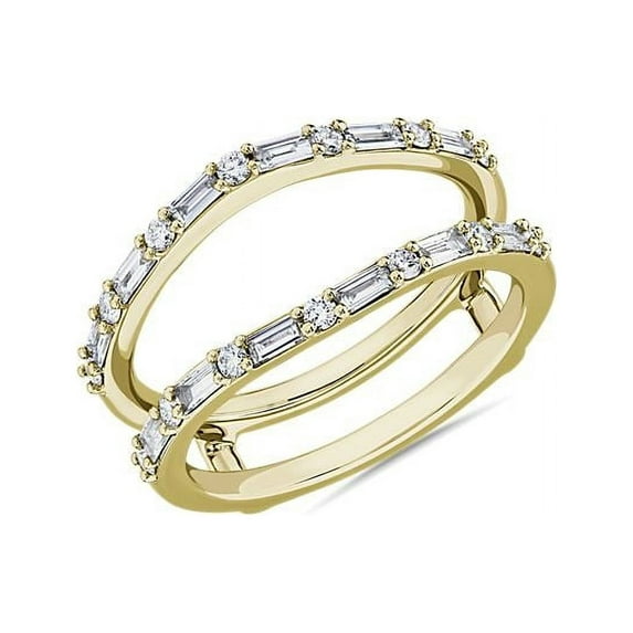 0.50 Carat Brilliant Round & Baguette Cut Natural Diamond Elegant Eternity Band for her Solid 18K Yellow Gold Size 9.5