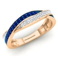 thumbnail image 1 of 0.50 Carat (Ctw) 14K Rose Gold Round Blue Sapphire & White Diamond Ladies Anniversary Wedding Band Swirl Stackable Ring, 1 of 1