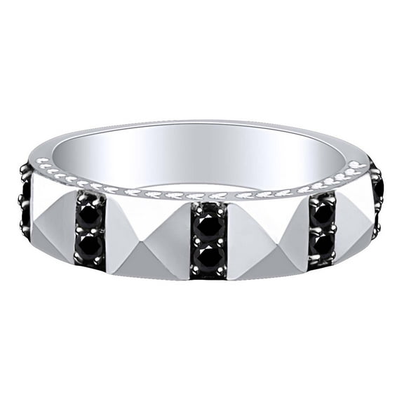 AFFY 0.50 Carat (Ctw) Round Shape Black Natural Diamond Men's Band Ring 10k Solid Gold