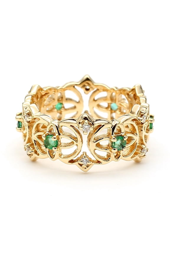 0.50 Carat Emerald & Diamond 14k Gold Open Geometric Band Ring