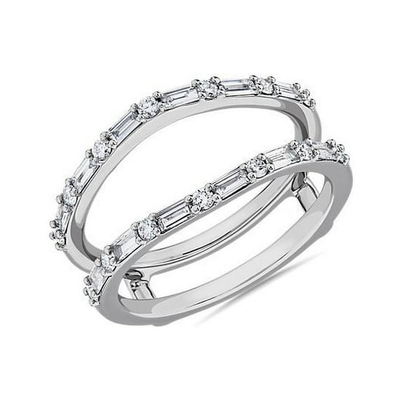 0.50 Carat Excellent Round & Baguette Cut Real Diamond New Design Eternity Band for Wedding Solid 18K White Gold Size 11