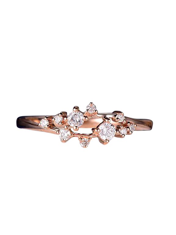 0.50 Carat Man made diamond moissanite Cluster Ring Twig Engagement Ring Floral Unique Wedding Band Snowflake Design in Silver with 18k Rose Gold Plating