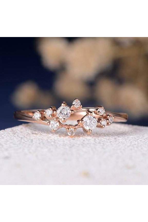 0.50 Carat Moissanite Cluster Ring Twig Engagement Ring Floral Unique Wedding Band Snowflake Design