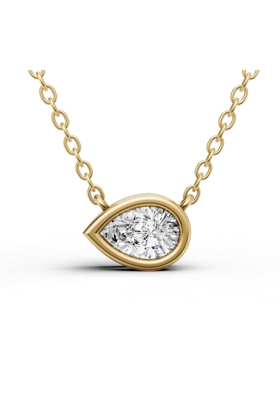 0.50 Carat Pear Cut Lab Grown Diamond Solitaire Pendant With Bezel Setting in 14K Yellow Gold