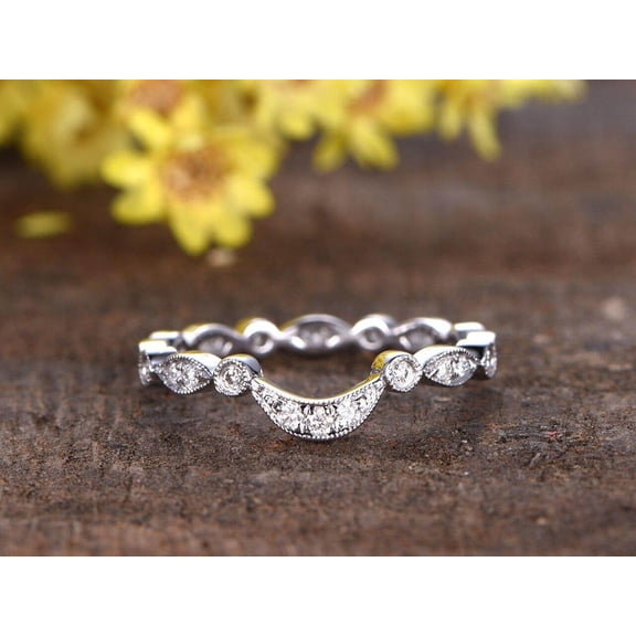 0.50 Carat Ring Wedding Band with Moissanite Diamonds Anniversary Ring with 18k Gold Plating