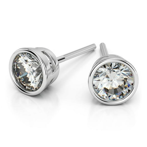 0.50 Carat Round Brilliant Cut Lab Created Diamond Stud Earrings for women Solid 14K White Gold Screw Back Bezel Setting Studs Earring