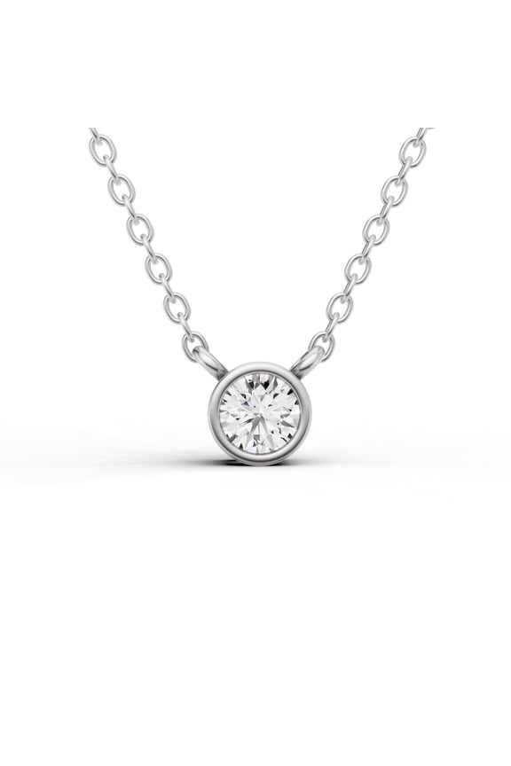 0.50 Carat Round Cut Lab Grown Diamond Solitaire Pendant with Bezel Setting in 14K White Gold