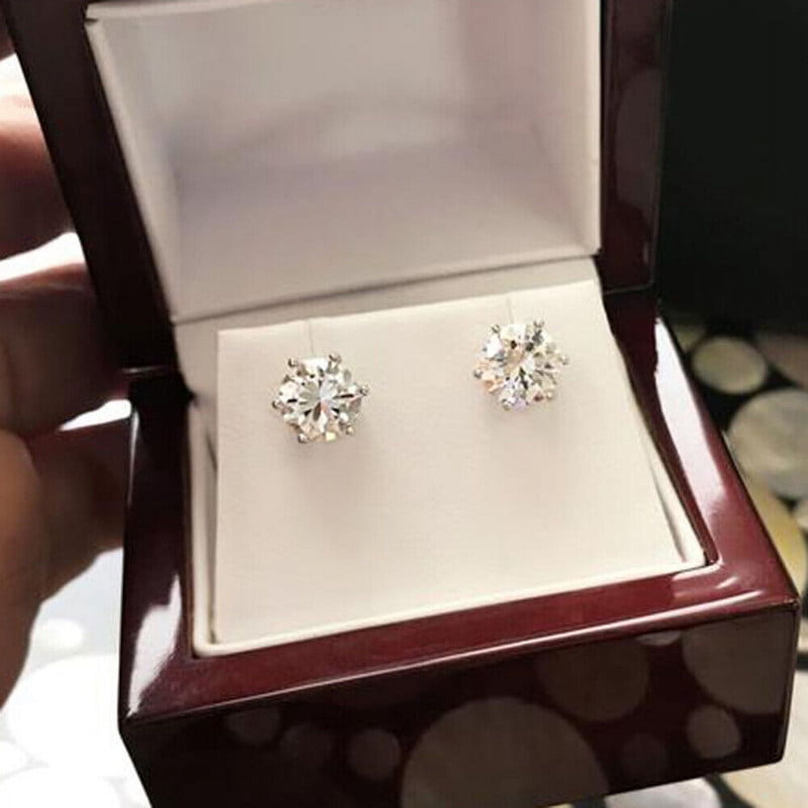 0.50 Carat Round Natural Diamond Stud Earrings Solid Real 14K White Gold Screw Back 6 Prongs Studs Earring (VS1-VS2 Clarity, F-G Color)