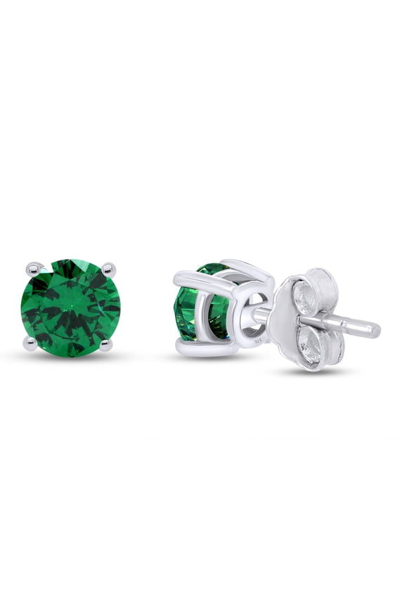 0.50 Carat Round Shape Simulated Emerald Solitaire Stud Earrings In 14K White Gold Over Sterling Silver Push Back Jewelry