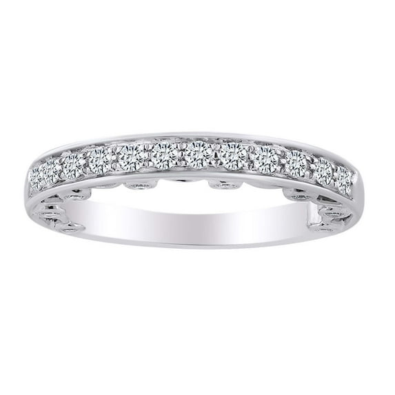 AFFY 0.50 Carat Round Shape White Natural Diamond Wedding Band Ring 18k Solid White Gold Ring Size-5.5