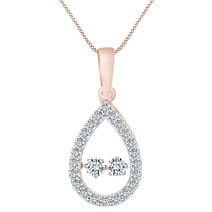 0.50 Carat Round White Natural Diamond Two Stone Dancing Diamond Pendant Necklace 10k Solid Rose Gold