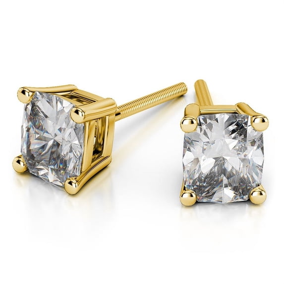 0.50 Carat Stunning Cushion Cut Lab Created Diamond Stud Earrings for women Solid 14K Yellow Gold Screw Back Studs Earring
