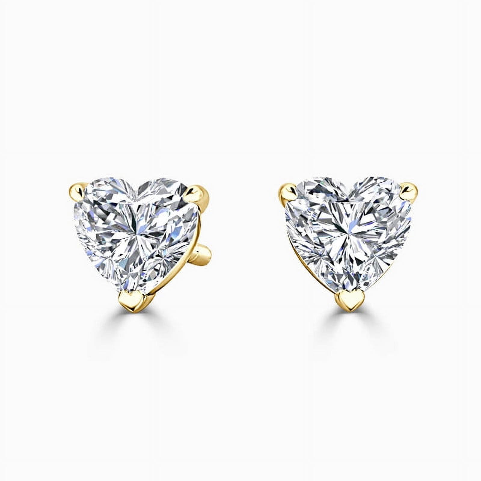 1 Ct Heart Shape Stud Earrings Real Solid 14K Yellow Gold Screw 2024 Back 5 MM | 14K Solid Gold 3 Prong Earrings