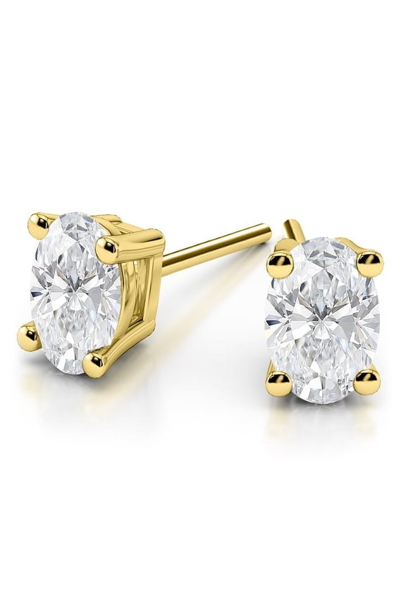 0.50 Carat Stunning Oval Cut Lab Created Diamond Stud Earrings for women Solid 14K Yellow Gold Push Back Studs Earring