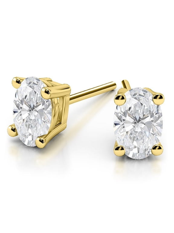 0.50 Carat Stunning Oval Cut Lab Created Diamond Stud Earrings for women Solid 14K Yellow Gold Screw Back Studs Earring
