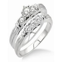 0.50 Carat Three Stone Bridal Set with Round Cut Diamond in 10k white Gold