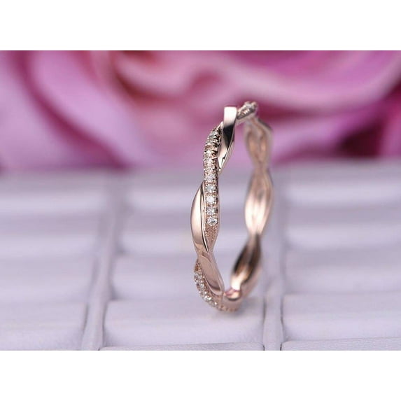 0.50 Carat Wedding Band with Diamonds Anniversary Ring Stackable Twisted Band with 18k Gold Plating