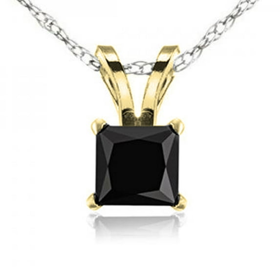 0.50 Carat (ctw) 10K Gold Princess Cut Black Diamond Ladies Solitaire Pendant 1/2 CT