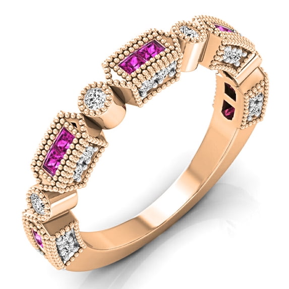 0.50 Carat (ctw) 10K Rose Gold Princess Pink Sapphire & Round White Diamond Ladies Vintage Style Anniversary Wedding Ete