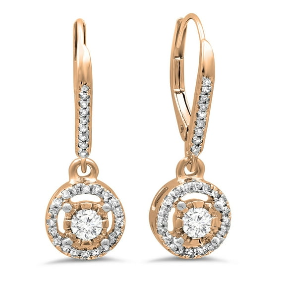 0.50 Carat (ctw) 10K Rose Gold Round Cut Diamond Ladies Cluster Halo Style Dangling Drop Earrings 1/2 CT