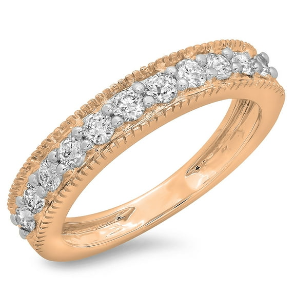 0.50 Carat (ctw) 10K Rose Gold Round Cut Diamond Ladies Millgrain Anniversary Wedding Stackable Band 1/2 CT