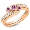 thumbnail image 1 of 0.50 Carat (ctw) 10K Rose Gold Round Pink Sapphire & White Diamond Ladies Bridal Swirl Engagement Ring With Matching Ban, 1 of 1
