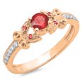 thumbnail image 1 of 0.50 Carat (ctw) 10K Rose Gold Round Ruby & White Diamond Ladies Bridal Unique Vintage Style Engagement Ring 1/2 CT, 1 of 1