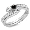 thumbnail image 1 of 0.50 Carat (ctw) 10K White Gold Round Black & White Diamond Ladies Bridal Swirl Engagement Ring With Matching Band Set 1, 1 of 1