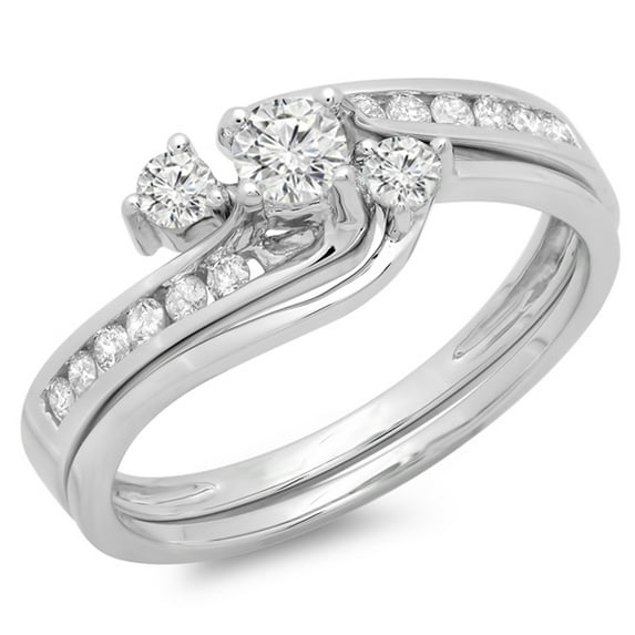 0.50 Carat (ctw) 10K White Gold Round Diamond Ladies Bridal Swirl Engagement Ring With Matching Band Set 1/2 CT