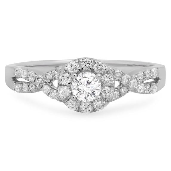 0.50 Carat (ctw) 10K White Gold Round Diamond Ladies Engagement Halo Style Swirl Split Shank Bridal Ring 1/2 CT