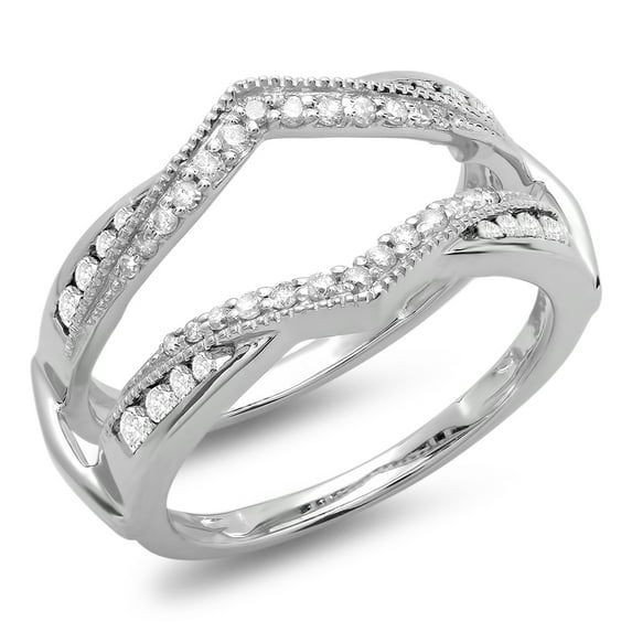 0.50 Carat (ctw) 10K White Gold Round White Diamond Ladies Anniversary Wedding Band Enhancer Guard Double Ring 1/2 CT
