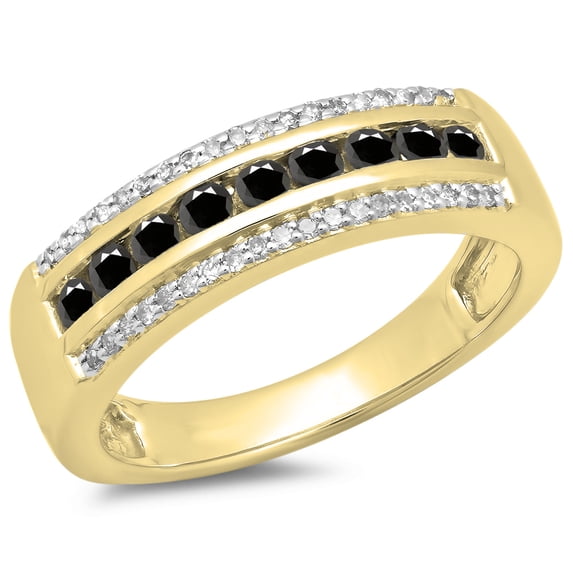 0.50 Carat (ctw) 10K Yellow Gold Round Black & White Diamond Ladies Anniversary Wedding Band 1/2 CT