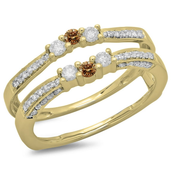 0.50 Carat (ctw) 10K Yellow Gold Round Cut Champagne & White Diamond Ladies Anniversary Wedding Band Enhancer Guard Doub