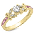 thumbnail image 1 of 0.50 Carat (ctw) 10K Yellow Gold Round Pink Sapphire & White Diamond Ladies Bridal Unique Vintage Style Engagement Ring, 1 of 1