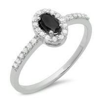 0.50 Carat (ctw) 14K Gold Oval Cut Black & Round White Diamond Ladies Halo Bridal Engagement Ring 1/2 CT