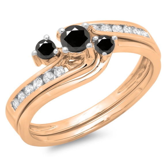 0.50 Carat (ctw) 14K Rose Gold Round Black & White Diamond Ladies Bridal Swirl Engagement Ring With Matching Band Set 1/