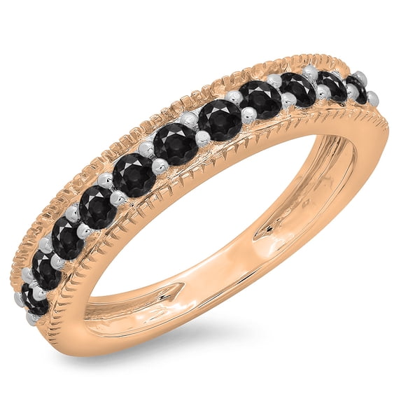 0.50 Carat (ctw) 14K Rose Gold Round Cut Black Diamond Ladies Millgrain Anniversary Wedding Stackable Band 1/2 CT