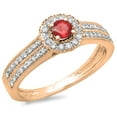 thumbnail image 1 of 0.50 Carat (ctw) 14K Rose Gold Round Red Ruby  & White Diamond Ladies Bridal Halo Style Cluster Engagement Ring 1/2 CT, 1 of 1