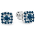 thumbnail image 1 of 0.50 Carat (ctw) 14K White Gold Round Cut Blue Diamond Ladies Square Frame Halo Stud Earrings 1/2 CT, 1 of 1