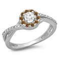 thumbnail image 1 of 0.50 Carat (ctw) 14K White Gold Round Cut Champagne & White Diamond Ladies Swirl Split Shank Bridal Halo Engagement Ring, 1 of 1