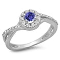 thumbnail image 1 of 0.50 Carat (ctw) 14K White Gold Round Cut Tanzanite & White Diamond Ladies Swirl Split Shank Bridal Halo Engagement Ring, 1 of 1